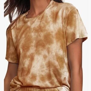 Old Navy Women’s Tee Short Sleeve Tie Dye Brown Lagenlook Tan Cream Sz 3X